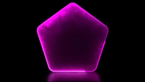 Glowing looping pentagonal neon frame effect, black background. Stock Illustration