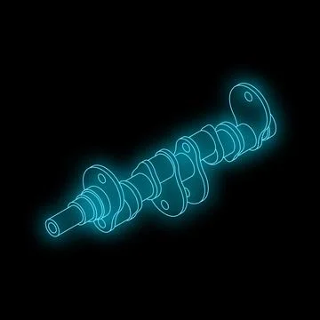 Glowing low poly crankshaft rotating on black background Stock Illustration