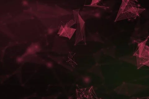 Glowing magenta geometric fragments float through a dark atmospheric field,.. Illustrazione stock