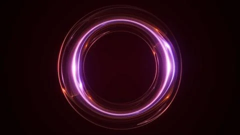 Glowing magenta neon ring with soft light trails on a dark background, futu.. Stock Illustration
