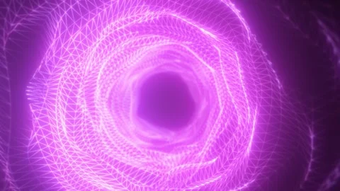 Glowing magenta wireframe vortex with polygon mesh rings 動画素材 337185575