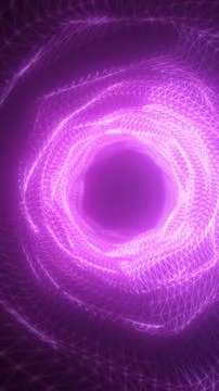 Glowing magenta wireframe vortex with polygon mesh rings, forming a futuristi Stock Illustration