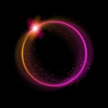 Glowing magic neon ring with pink and orange gradient light flare and spark.. Stock Illustration