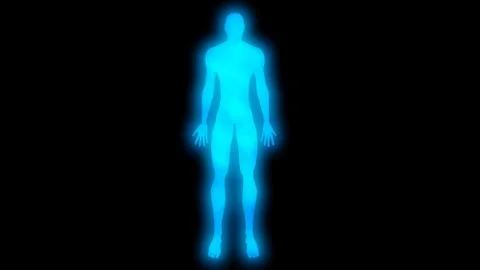 Glowing man arms down at sides. Internal smoke effect in body silhouette Stock Illustration