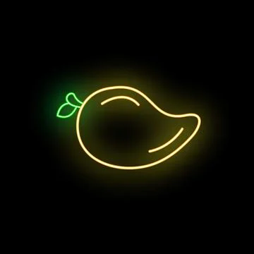 Glowing mango neon outline fruit sign on black Stock Illustration