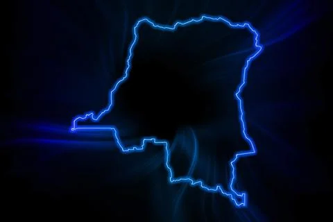 Glowing Map of Democratic Republic Congo, modern blue outline map Illustrazione stock
