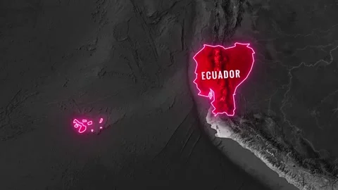 Glowing map of Ecuador highlighting nation and Galapagos Islands motion 스톡 동영상 344877215