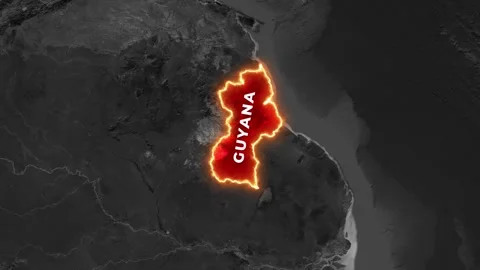 Glowing map of Guyana animation with flag-raising footage Stockbeeldmateriaal 344876371