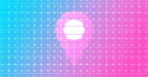 Glowing map location pin hovering over a futuristic neon grid background.Gl.. Ilustração Stock