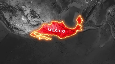 Glowing map of Mexico highlighted with bright orange energy animation clip Vídeo Stock 345229003