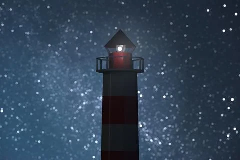 Glowing maritime lighthouse on the background of the starry sky. Stock-Fotos