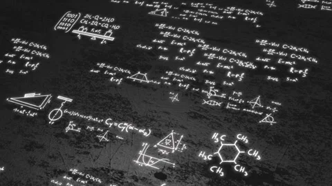 Glowing math equation texture visual white scientific notes, dark rough surface, Stock Footage 340556142