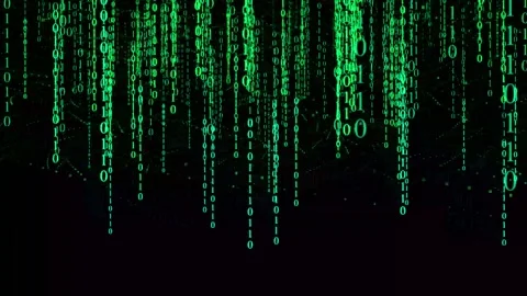 Glowing Matrix Code Stream Forming Rotating Digital Shape Stock Footage 313663240