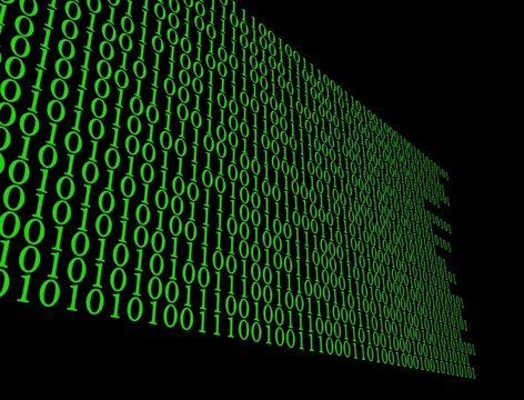 Glowing Matrix: Green Binary Code Creates Block of 1's and 0's 1/4 Stock Footage 27690836