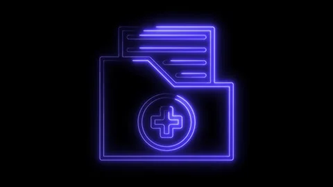 Glowing medical records folder icon animation with neon outlines perfect for Stock Footage 322968384