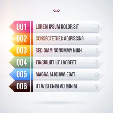 Glowing menu with six white options. EPS10 Stock Illustration