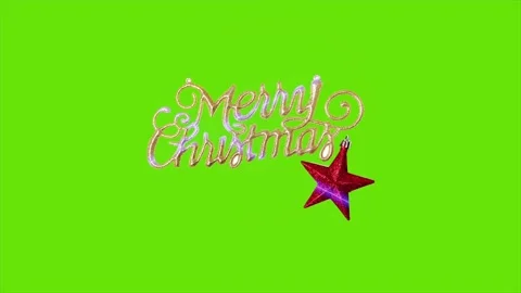 Glowing merry christmas silver text with star on green screen background Stock Footage 320867625
