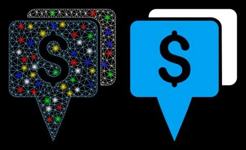 Glowing Mesh 2D Bank Map Pointers Icon with Flare Spots Illustrazione stock