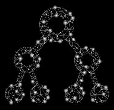 Glowing Mesh 2D Binary Tree with Flash Spots Stock Illustration