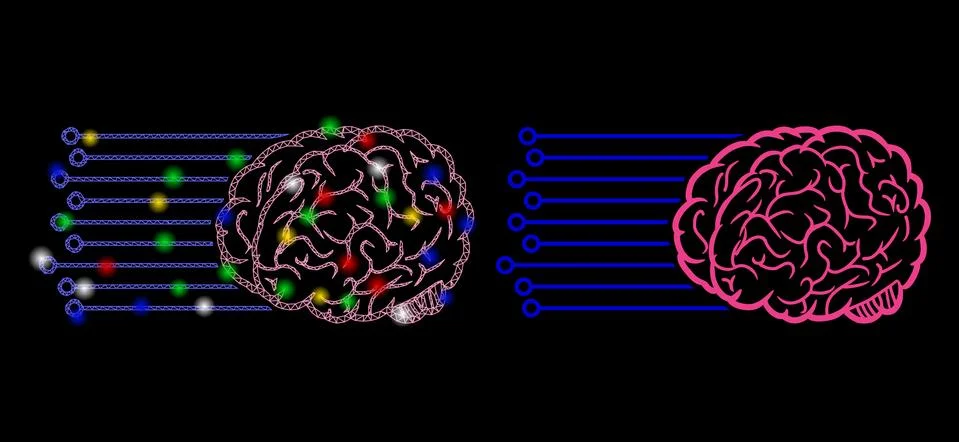 Glowing Mesh 2D Brain Connections Icon with Light Spots Stock Illustration