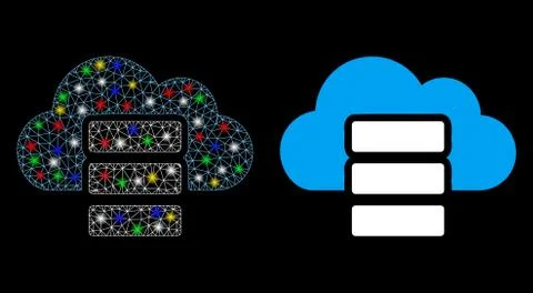 Glowing Mesh 2D Cloud Database Icon with Flash Spots Stock Illustration