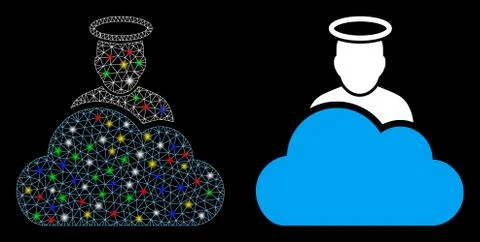 Glowing Mesh 2D Cloud God Icon with Flash Spots イラスト素材