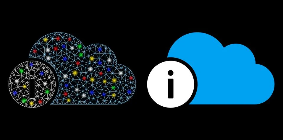 Glowing Mesh 2D Cloud Info Icon with Flash Spots イラスト素材