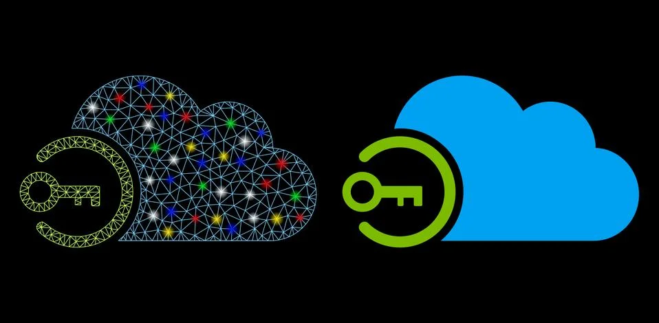 Glowing Mesh 2D Cloud Login Icon with Flash Spots Illustrazione stock