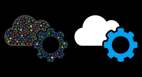 Glowing Mesh 2D Cloud Options Gear Icon with Flare Spots Illustrazione stock