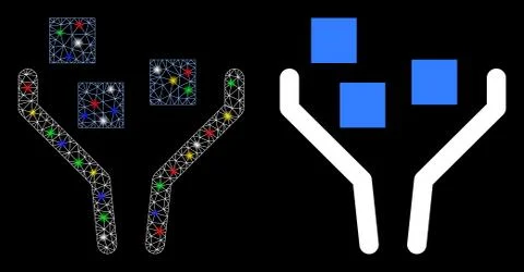 Glowing Mesh 2D Data Filtering Icon with Flash Spots Illustrazione stock