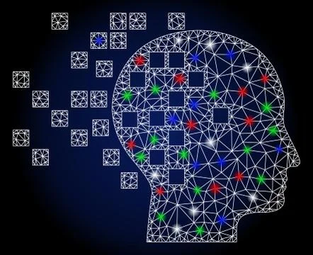 Glowing Mesh 2D Digital Mind with Flash Spots Stock Illustration