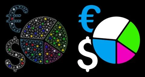 Glowing Mesh 2D Financial Pie Chart Icon with Flash Spots 库存插图
