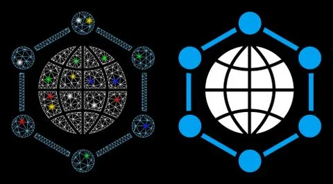 Glowing Mesh 2D Global Frame Icon with Flare Spots 스톡 일러스트