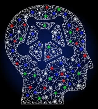 Glowing Mesh 2D Human Neural Network with Flash Spots Stock Illustration