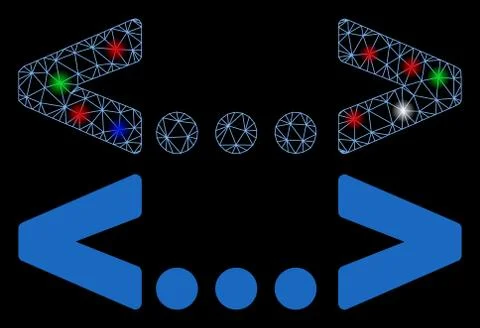 Glowing Mesh 2D Inline Code Icon with Flare Spots Stock Illustration