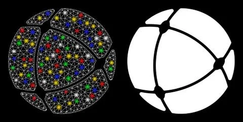 Glowing Mesh 2D Internet Sphere Icon with Flare Spots Stock Illustration