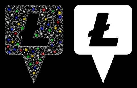 Glowing Mesh 2D Litecoin Map Pointer Icon with Flare Spots 스톡 일러스트