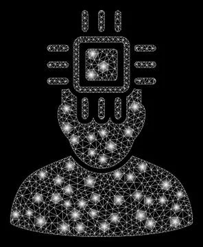 Glowing Mesh 2D Neuro Interface with Flash Spots 스톡 일러스트