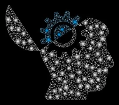 Glowing Mesh 2D Open Mind Gear with Flare Spots Stock Illustration