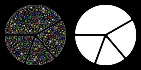 Glowing Mesh 2D Pie Chart Icon with Flash Spots Illustrazione stock