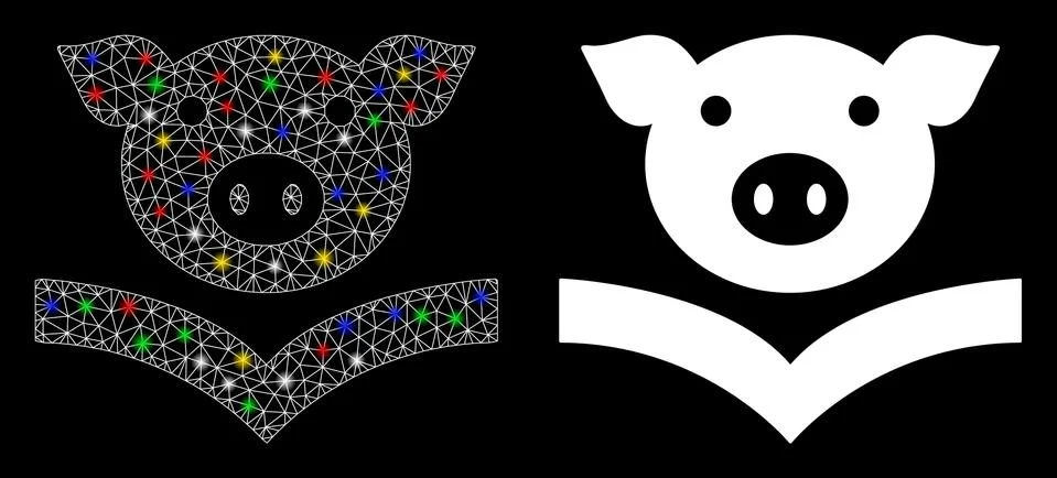 Glowing Mesh 2D Pig Knowledge Icon with Light Spots Stock Illustration