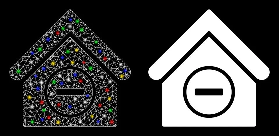 Glowing Mesh 2D Remove Building Icon with Flash Spots Ilustración de archivo
