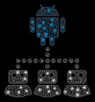 Glowing Mesh 2D Robot Manager with Flare Spots Stock Illustration