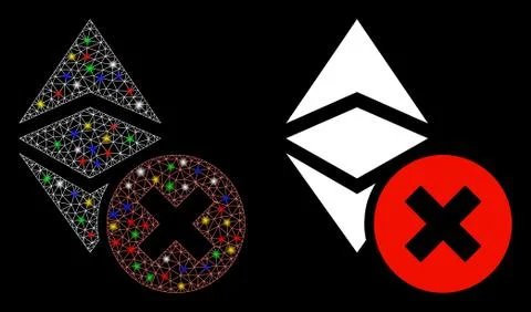 Glowing Mesh 2D Wrong Ethereum Classic Icon with Light Spots Stock Illustration