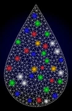 Glowing Mesh Blood Drop with Colored Lightspots Stock Illustration
