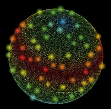 Glowing Mesh Carcass Abstract Sphere Spectrum Stripes with Flare Spots Stock Illustration