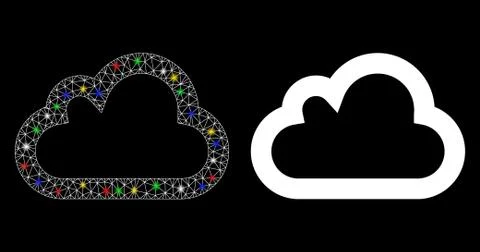 Glowing Mesh Carcass Cloud Icon with Flare Spots 스톡 일러스트