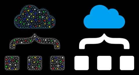 Glowing Mesh Carcass Combine Cloud Icon with Flare Spots Stock Illustration