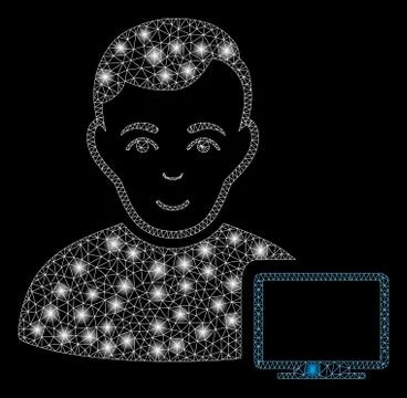 Glowing Mesh Carcass Computer Administrator with Flare Spots 스톡 일러스트