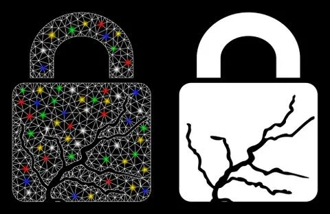Glowing Mesh Carcass Corrupted Lock Icon with Flash Spots Stock-Illustration